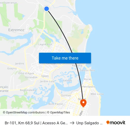Br-101, Km 68,9 Sul | Acesso A Genipabu to Unp Salgado Filho map