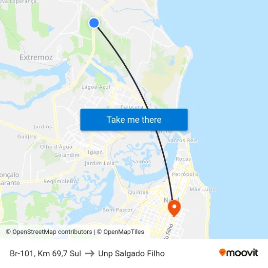 Br-101, Km 69,7 Sul to Unp Salgado Filho map
