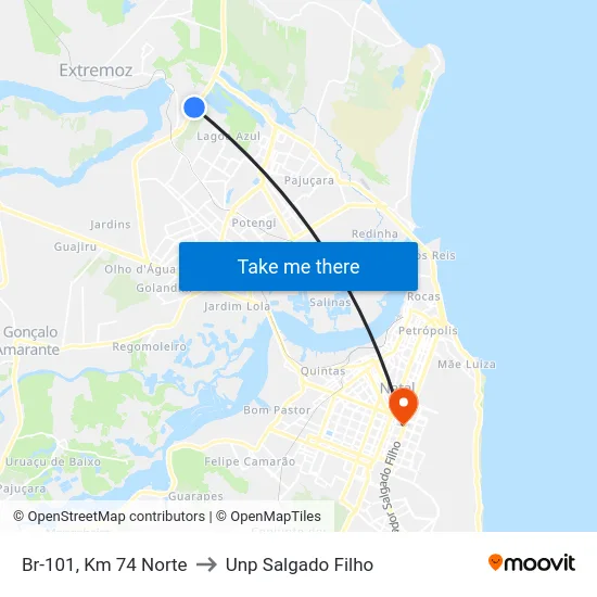 Br-101, Km 74 Norte to Unp Salgado Filho map