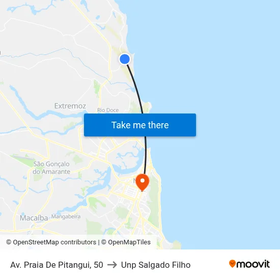 Av. Praia De Pitangui, 50 to Unp Salgado Filho map