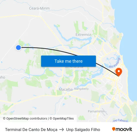 Terminal De Canto De Moça to Unp Salgado Filho map