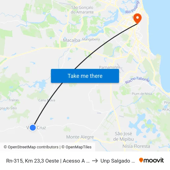Rn-315, Km 23,3 Oeste | Acesso A Araçá 2 to Unp Salgado Filho map