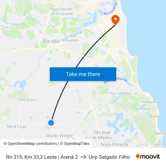 Rn-315, Km 33,2 Leste | Arenã 2 to Unp Salgado Filho map