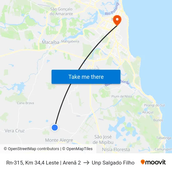 Rn-315, Km 34,4 Leste | Arenã 2 to Unp Salgado Filho map