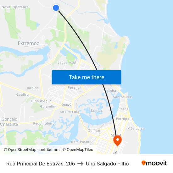 Rua Principal De Estivas, 206 to Unp Salgado Filho map