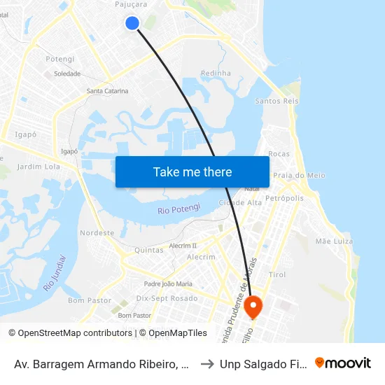 Av. Barragem Armando Ribeiro, 1143 to Unp Salgado Filho map