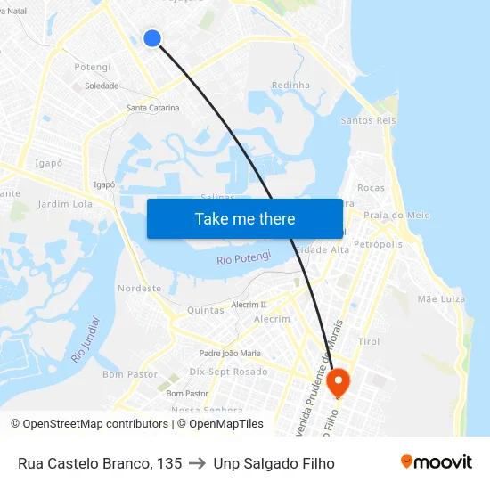 Rua Castelo Branco, 135 to Unp Salgado Filho map