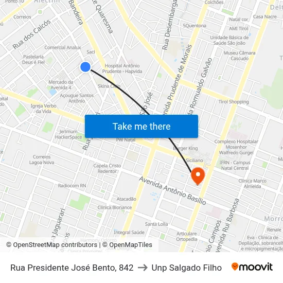 Rua Presidente José Bento, 842 to Unp Salgado Filho map