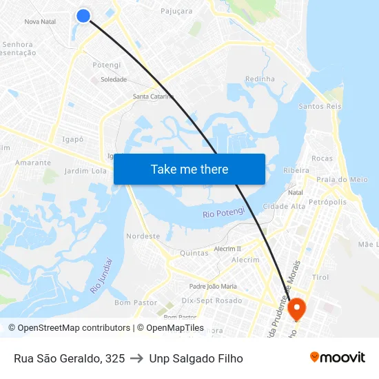 Rua São Geraldo, 325 to Unp Salgado Filho map