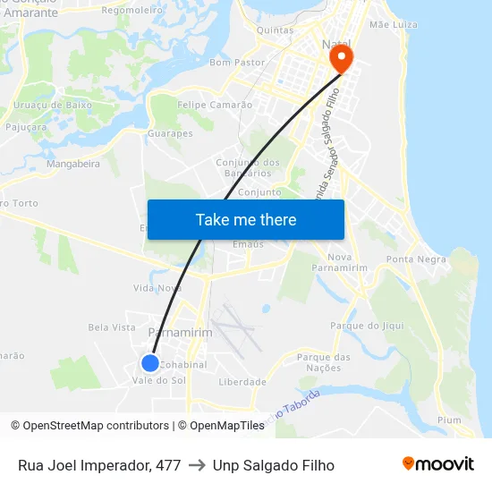 Rua Joel Imperador, 477 to Unp Salgado Filho map