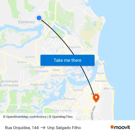Rua Orquídea, 144 to Unp Salgado Filho map