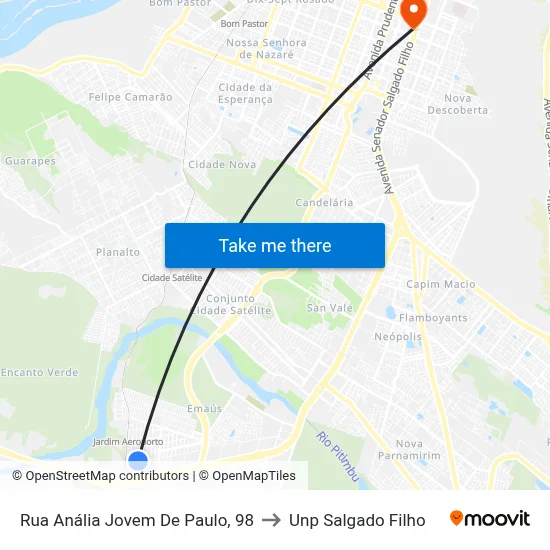 Rua Anália Jovem De Paulo, 98 to Unp Salgado Filho map