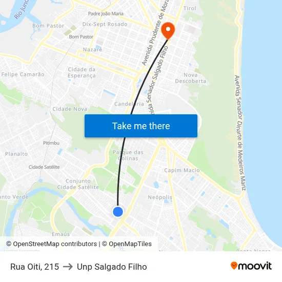 Rua Oiti, 215 to Unp Salgado Filho map