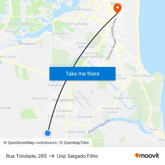 Rua Trindade, 285 to Unp Salgado Filho map