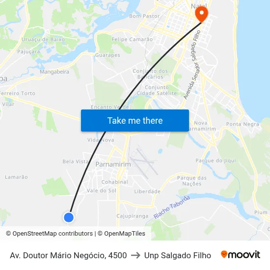 Av. Doutor Mário Negócio, 4500 to Unp Salgado Filho map