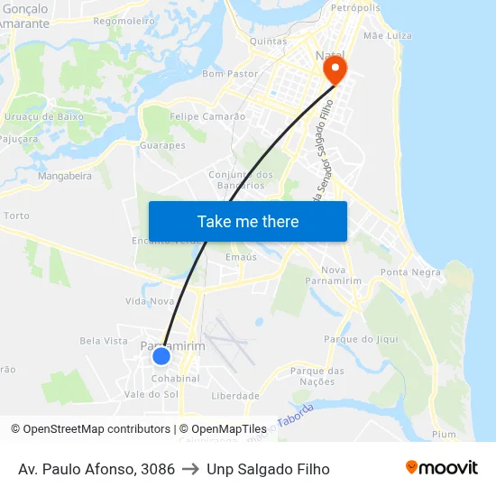 Av. Paulo Afonso, 3086 to Unp Salgado Filho map