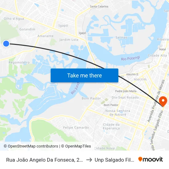 Rua João Angelo Da Fonseca, 289 to Unp Salgado Filho map