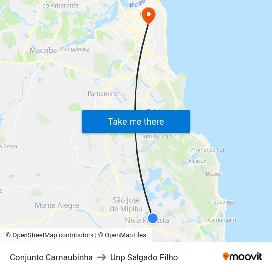 Conjunto Carnaubinha to Unp Salgado Filho map