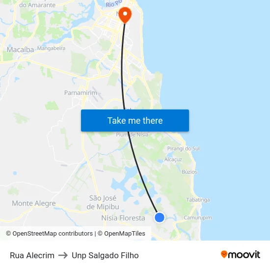 Rua Alecrim to Unp Salgado Filho map