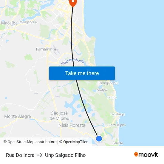 Rua Do Incra to Unp Salgado Filho map
