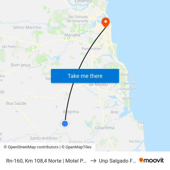 Rn-160, Km 108,4 Norte | Motel Paraíso to Unp Salgado Filho map