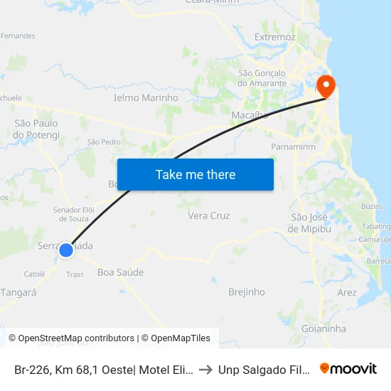 Br-226, Km 68,1 Oeste| Motel Elite to Unp Salgado Filho map
