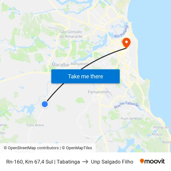 Rn-160, Km 67,4 Sul | Tabatinga to Unp Salgado Filho map