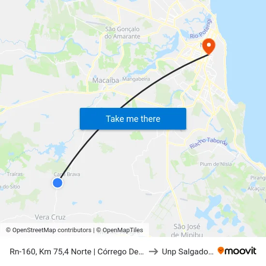 Rn-160, Km 75,4 Norte | Córrego De Cana Brava to Unp Salgado Filho map