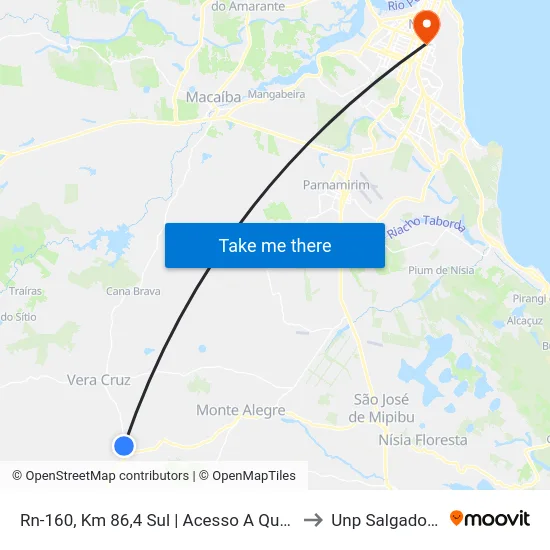 Rn-160, Km 86,4 Sul | Acesso A Quatro Bocas to Unp Salgado Filho map
