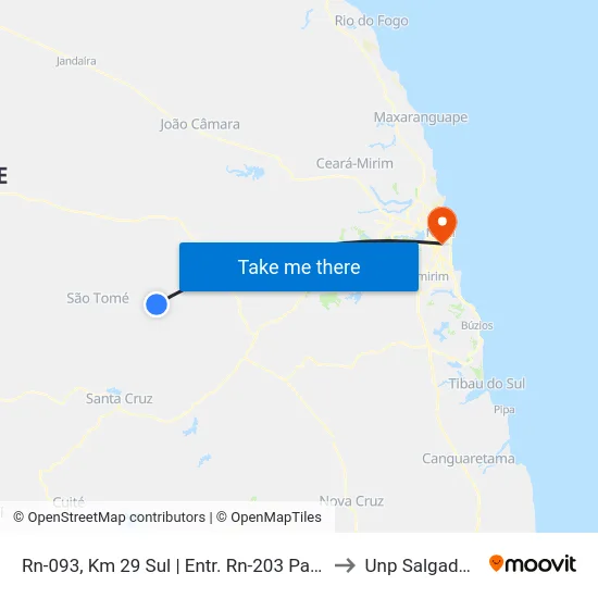 Rn-093, Km 29 Sul | Entr. Rn-203 Para São Tomé to Unp Salgado Filho map