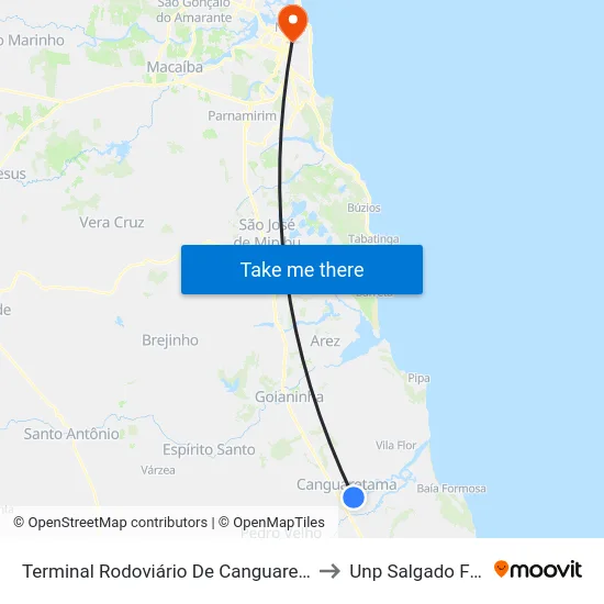 Terminal Rodoviário De Canguaretama to Unp Salgado Filho map