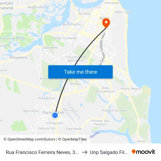 Rua Francisco Ferreira Neves, 313 to Unp Salgado Filho map