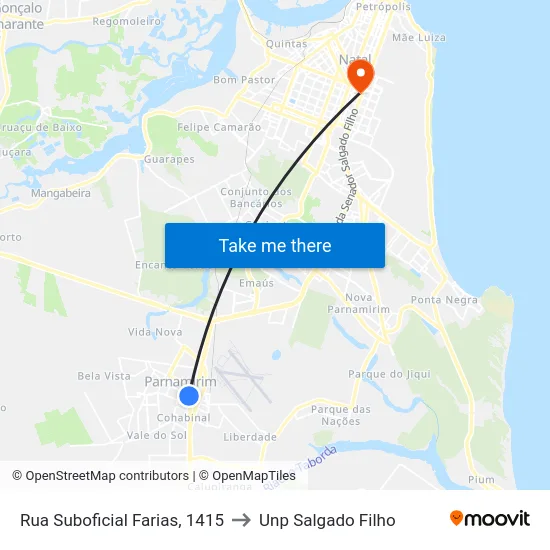 Rua Suboficial Farias, 1415 to Unp Salgado Filho map