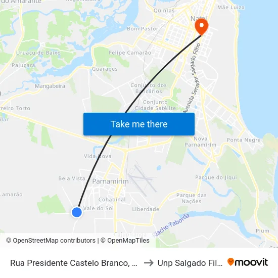Rua Presidente Castelo Branco, 416 to Unp Salgado Filho map