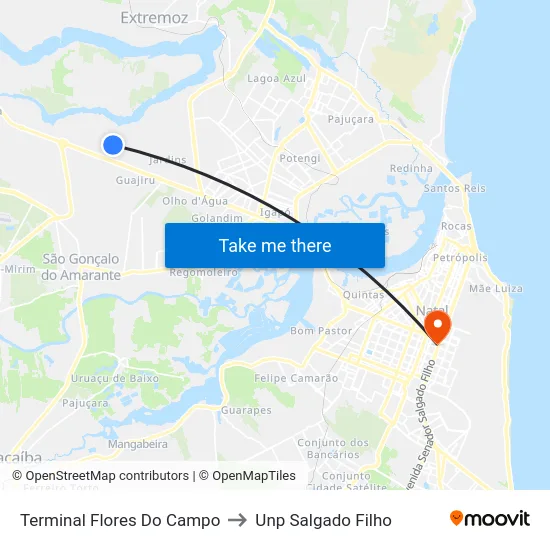 Terminal Flores Do Campo to Unp Salgado Filho map