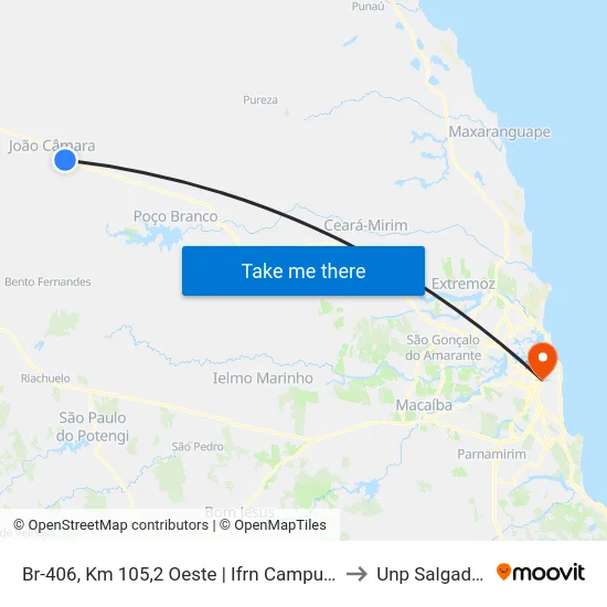 Br-406, Km 105,2 Oeste | Ifrn Campus João Câmara to Unp Salgado Filho map