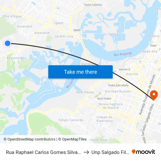 Rua Raphael Carlos Gomes Silva, 56 to Unp Salgado Filho map