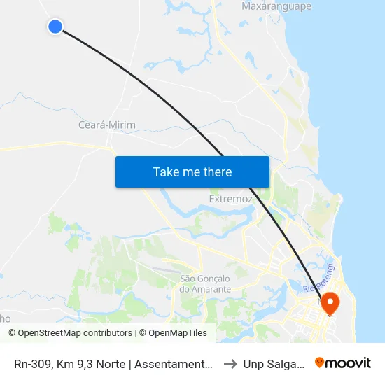 Rn-309, Km 9,3 Norte | Assentamento Nova Esperança 2 to Unp Salgado Filho map