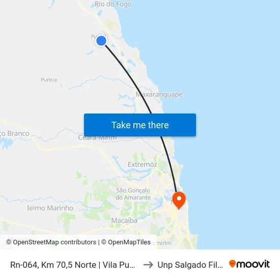 Rn-064, Km 70,5 Norte | Vila Punaú to Unp Salgado Filho map
