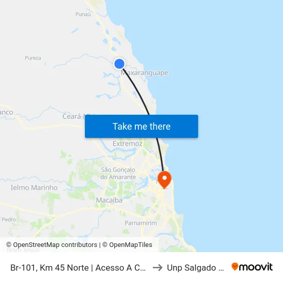 Br-101, Km 45 Norte | Acesso A Caraúbas to Unp Salgado Filho map