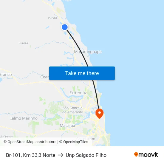 Br-101, Km 33,3 Norte to Unp Salgado Filho map