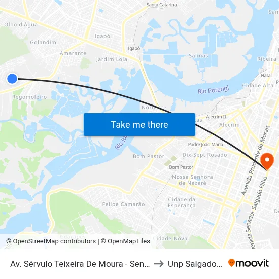 Av. Sérvulo Teixeira De Moura - Sentido Igapó to Unp Salgado Filho map