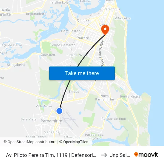 Av. Piloto Pereira Tim, 1119 | Defensoria Pública Do Rn - Núcleo Parnamirim to Unp Salgado Filho map