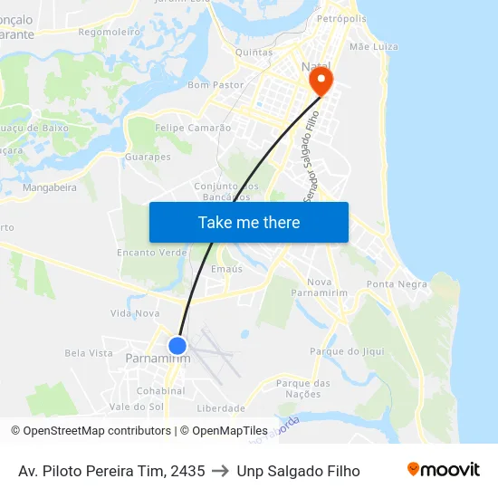 Av. Piloto Pereira Tim, 2435 to Unp Salgado Filho map