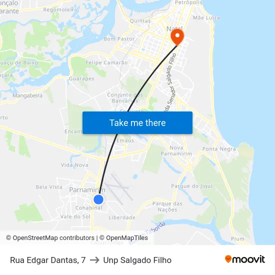 Rua Edgar Dantas, 7 to Unp Salgado Filho map