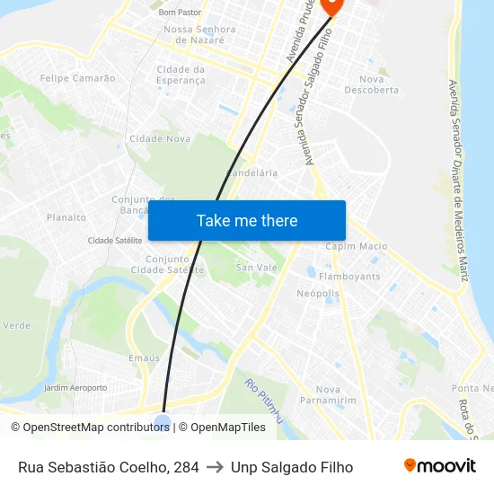 Rua Sebastião Coelho, 284 to Unp Salgado Filho map