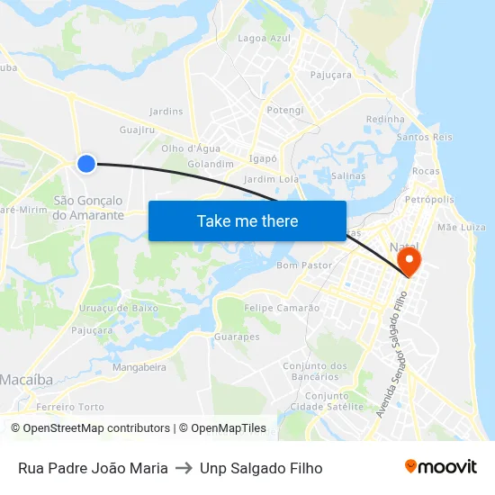 Rua Padre João Maria to Unp Salgado Filho map