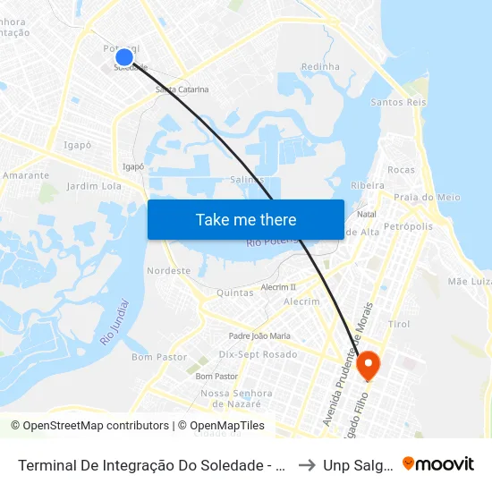 Terminal De Integração Do Soledade - Severino Ramos Monteiro, 594 to Unp Salgado Filho map