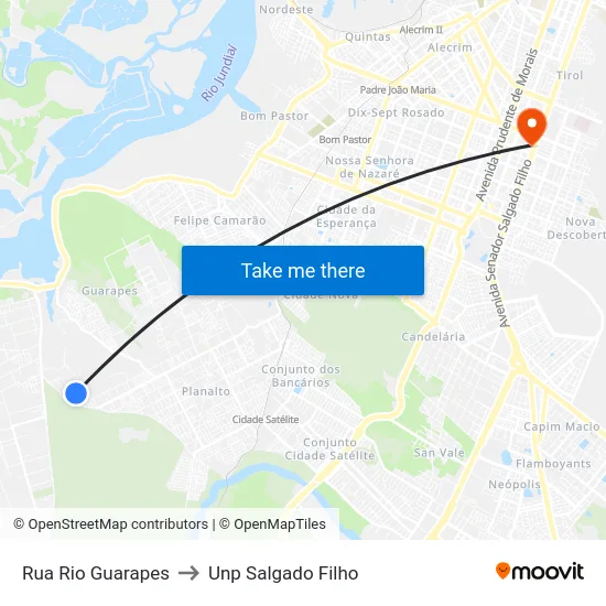 Rua Rio Guarapes to Unp Salgado Filho map