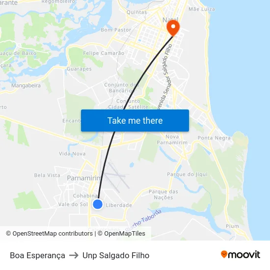 Boa Esperança to Unp Salgado Filho map